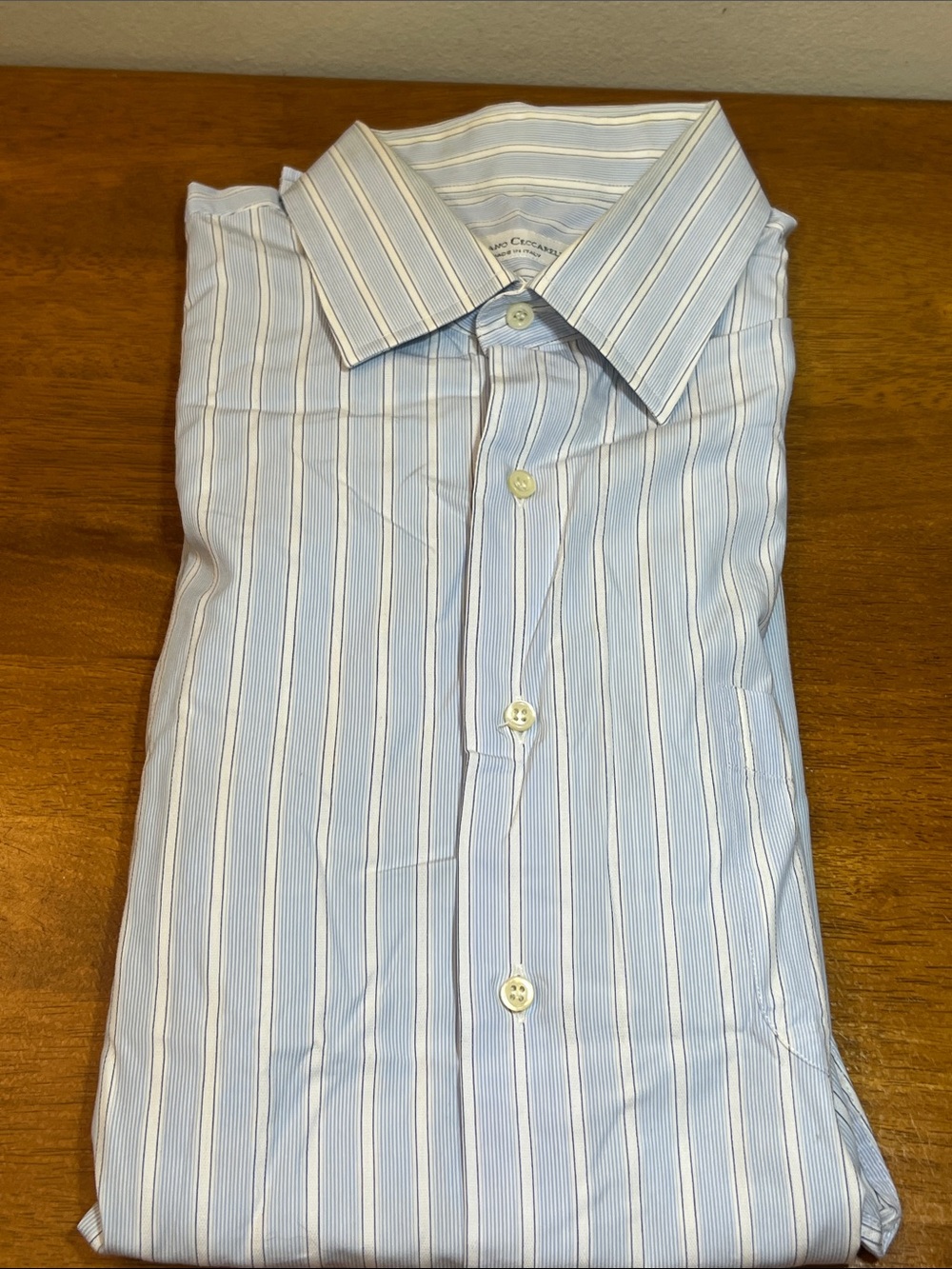 LUCIANO CECCARELLI Light Blue Striped Men's Dress Shirt XL 171/2 34-35